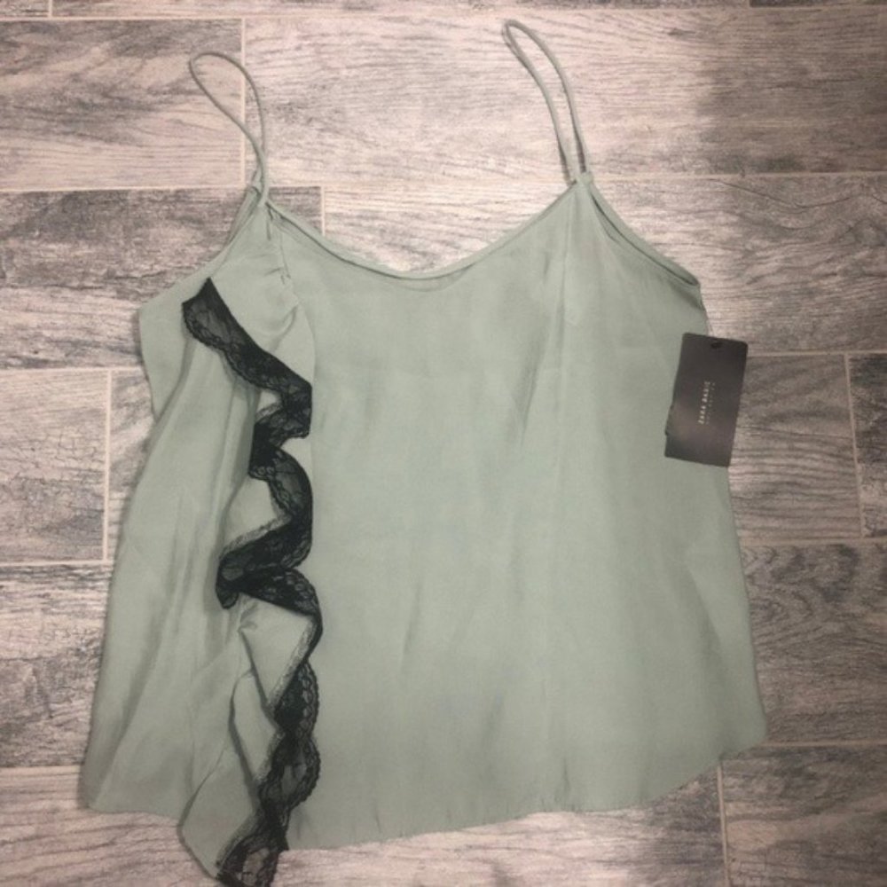 Zara Side Ruffle Green and Black Tank Top